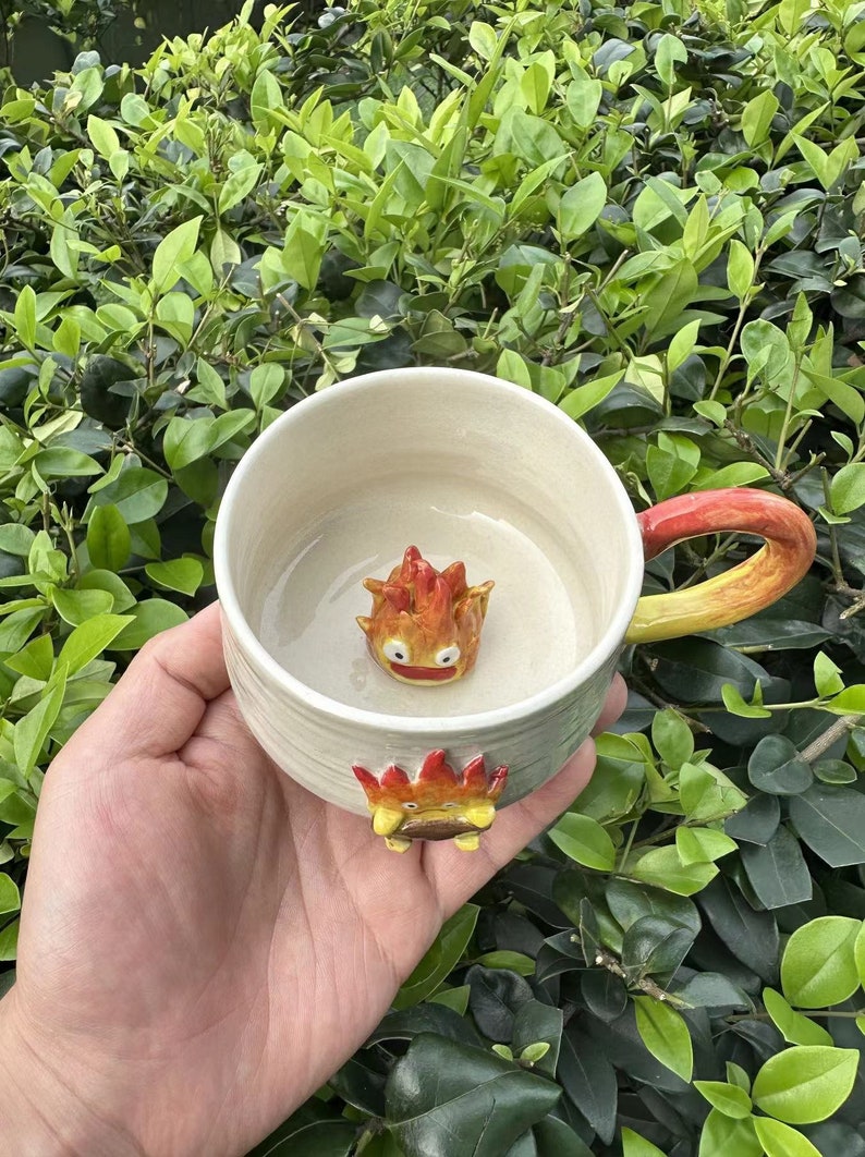 Handmade Flame Monster Cute Ceramic Mug, Flame Monster Coffee Cup, Home Decoration, Housewarming, Cute Tea Cup, Mother's Day Gift image 2