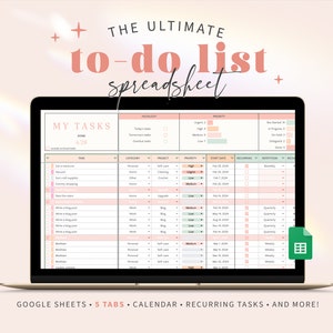 Task Tracker To Do List for Google Sheets, Digital Spreadsheet Planner Pastel Priority Productivity To Do Checklist Daily Weekly Monthly PM1