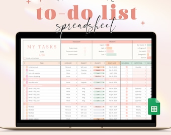 Task Tracker To Do List for Google Sheets, Digital Spreadsheet Planner Pastel Priority Productivity To Do Checklist Daily Weekly Monthly PM1