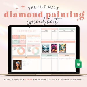 Diamond Painting Kit Tracker Google Sheets | Diamond Painting Logbook Inventory Stock Planner Pastel Diamond Painting Drills Spreadsheet PM1