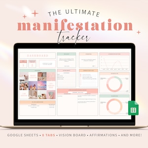 Manifestation Tracker Digital Manifesting Planner Daily Journal Affirmations Vision Board Gratitude Goal Log Habit Tracker Google Sheets PM1
