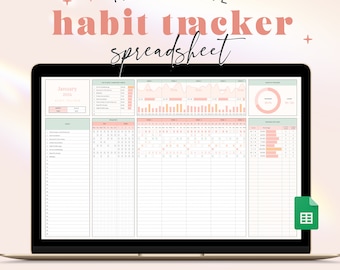 Rainbow Habit Tracker Spreadsheet Digital Goal Planner Productivity ...