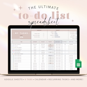 To-Do List Template Spreadsheet Google Sheets Monthly Weekly Daily Task Tracker Digital Productivity Planner Todo Checklist Organization BE1