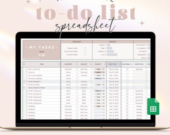 To-Do List Template Spreadsheet Google Sheets Monthly Weekly Daily Task Tracker Digital Productivity Planner Todo Checklist Organization BE1