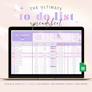 Task Tracker Spreadsheet for Google Sheets, Monthly Weekly Daily To-do List Digital Priority Productivity Planner Purple To Do Checklist PU1