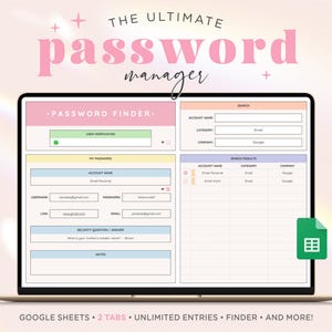 Passwort Tracker Tabelle für Google Sheets | Studenten Passwort-Manager, digitales Passwort-Tracker-Blatt, einfache Passwort-Aufbewahrungs-Vorlage RB1