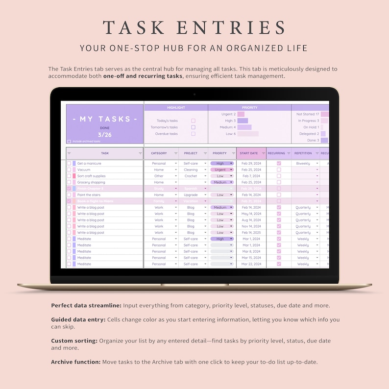 Task Tracker Spreadsheet for Google Sheets, Monthly Weekly Daily To-do ...