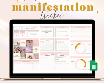 Manifestation Tracker Digital Manifesting Planner Pink Gold Daily Journal Affirmations Vision Board Gratitude List Goals Log Habit Tracker
