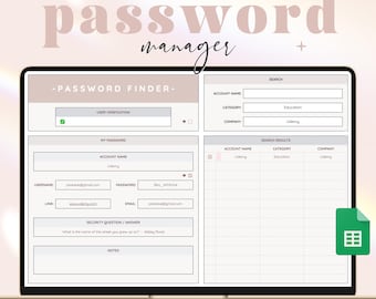 Password Manager Spreadsheet for Google Sheets | Student Password Tracker, Digital Password Tracker Sheet, Easy Password Keeper Template BE1