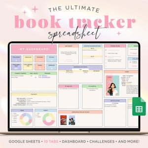 Reading Tracker Book Tracker for Google Sheets Spreadsheet Book Collection Planner Pastel Rainbow Palette Reading Book Lovers Bookshelf RB1