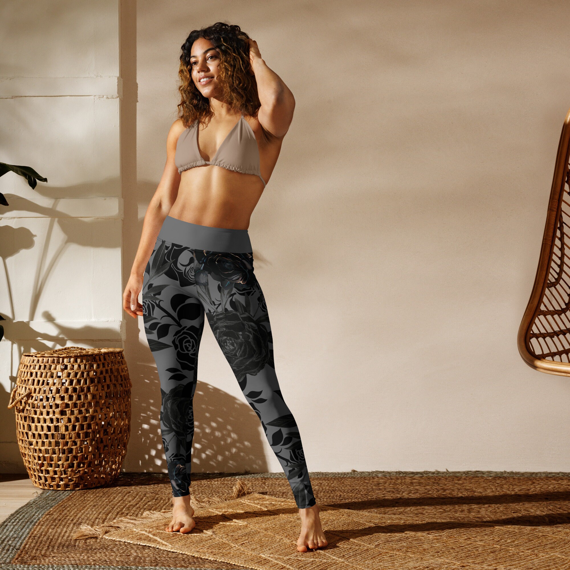 Black leggings with roses deals