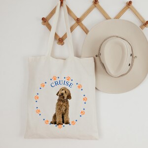 Custom Pet Photo Tote Bag, Personalized Dog Lover Gift, Rainbow Paw Print Bag, Dog Daycare Tote, Pet Name Bag