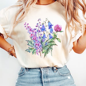 Comfort Colors® Camiseta Wildflower, Gráfico de flores, Cottagecore, Regalo para mujeres - Camisas de dama, Camisa amante de las flores, Camiseta floral