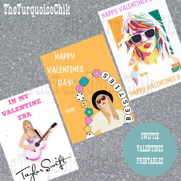 Taylor Swift Valentine Cards, Swiftie Valentines, Printable Classroom Valentine's Day Cards, Eras Tour Valentine Tags, In My Valentine Era