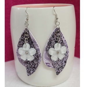 Purple Flower Faux Leather Earrings