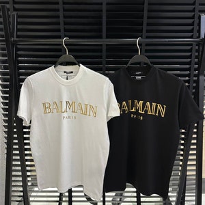 3 Farben - Balmain Gold Logo-Print Herren T-Shirt Weiß/Schwarz/Blau