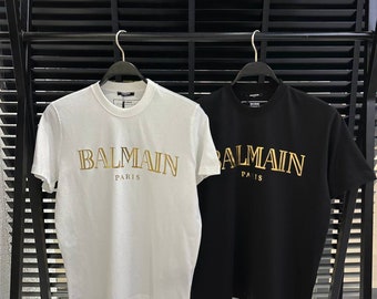 3 Farben - Balmain Gold Logo-Print Herren T-Shirt Weiß/Schwarz/Blau