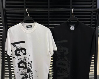 DSquared2 Icon Splash Front Logo-Print Herren T-Shirts Weiß und Schwarz
