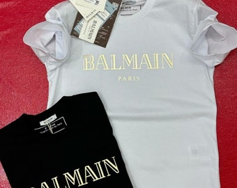 3 Farben - Balmain Gold Logo-Print Herren T-Shirt Weiß/Schwarz/Blau