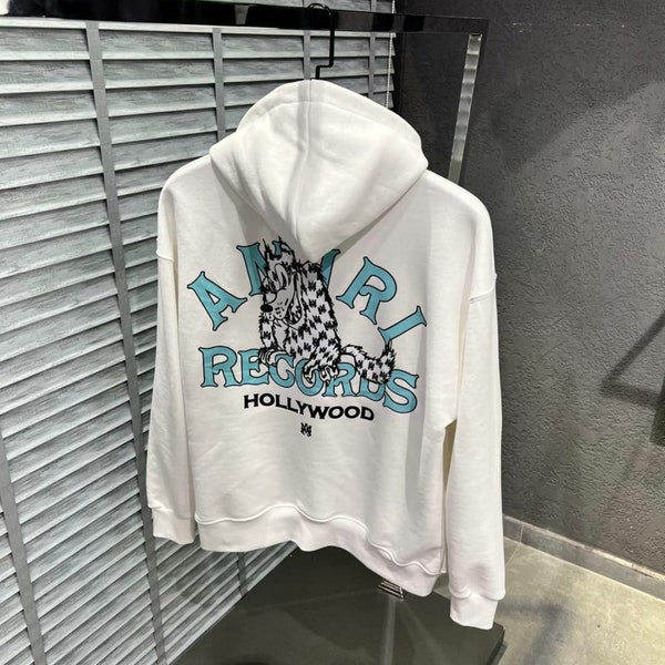 Amiri Records Wolf Hoodie Front & Back Logo Weiß