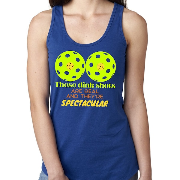 Dink shots Women's Pickleball Racerback Tank Top. Athletic tank for playing pickleball. Graphic tank top. Lightweight tank for active woman.