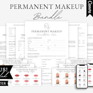 Formulaires de maquillage permanent, Formulaire de consentement PMU modifiable, Consultation maquillage, Cartes de suivi PMU, Formulaires de réception des clients, Formulaires de salon de beauté