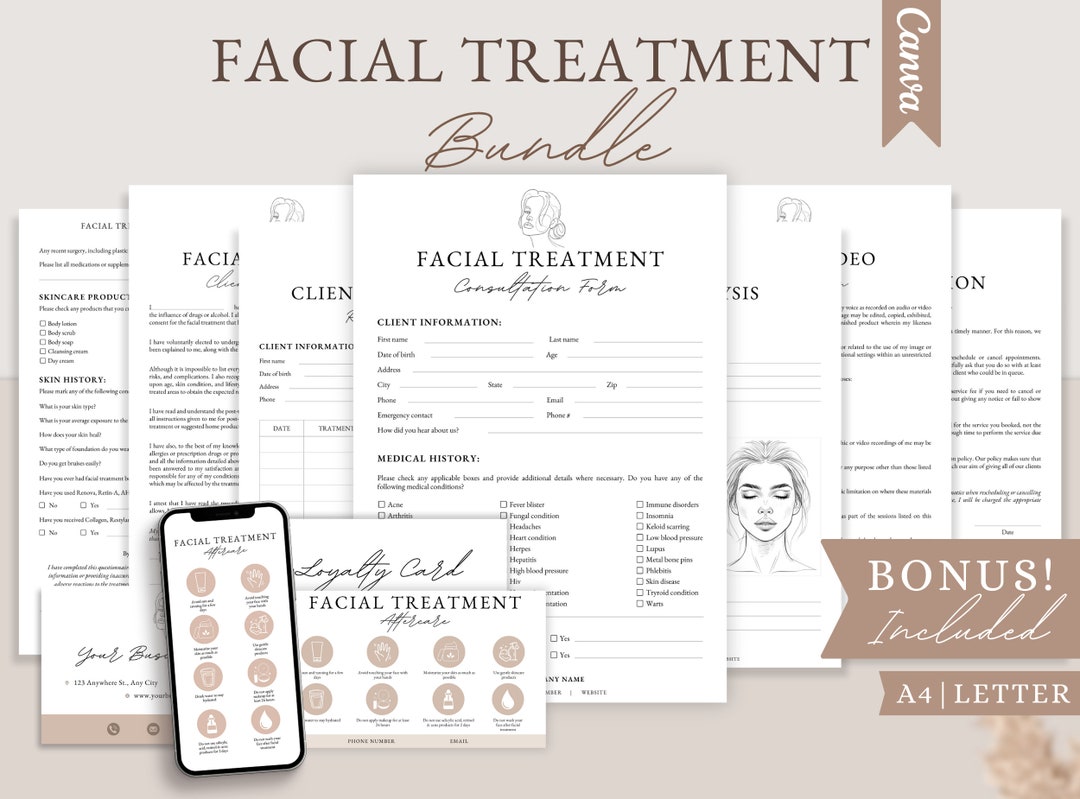 Facial Client Form Esthetician Forms Bundle: Facial Consultation, Consent, and Treatment ...