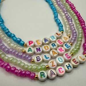 Personalized Beaded Name Choker: Pearlescent Seed Bead Necklace