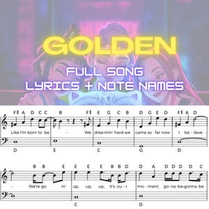 Golden | Full song with Lyrics (with Note Names) | Easy Piano