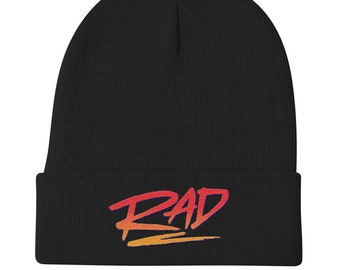 RAD Embroidered Beanie Hat, Multicolor, 80s 90s Aesthetic, Retro Vibes, Synthwave, Outrun, Retrowave, BMX, Skater, Punk, Streetwear