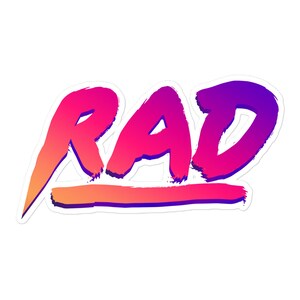 Rad Underlined Kiss-Cut Vinyl Sticker, 80s, 90s, Retro Logo, Neon, Vaporwave, Retrowave, Synthwave, Trendy, Journal, Water Bottle Decal