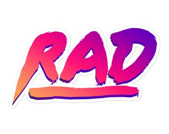 Rad sottolineato adesivo in vinile Kiss-Cut, anni '80, '90, logo retrò, neon, Vaporwave, Retrowave, Synthwave, Trendy, diario, decalcomania per bottiglia d'acqua