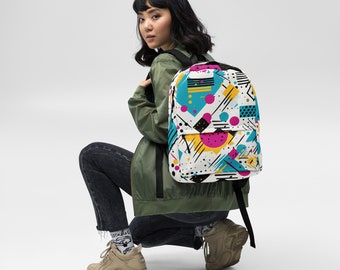 Playful Geometric Groove, Rad 80s Hip Hop Backpack, 90s, New