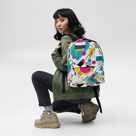 hippiedippy☆aro backpack Playful Geometric Groove, Rad 80s Hip Hop Backpack, 90s, New