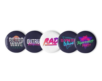 Rad Set di 5 pulsanti Pin, Vaporwave Party, Synth Wave, Outrun Retrowave, RAD, Retro Wave, anni '80, '90, Nostalgia, Synthwave, Neon, Estetica