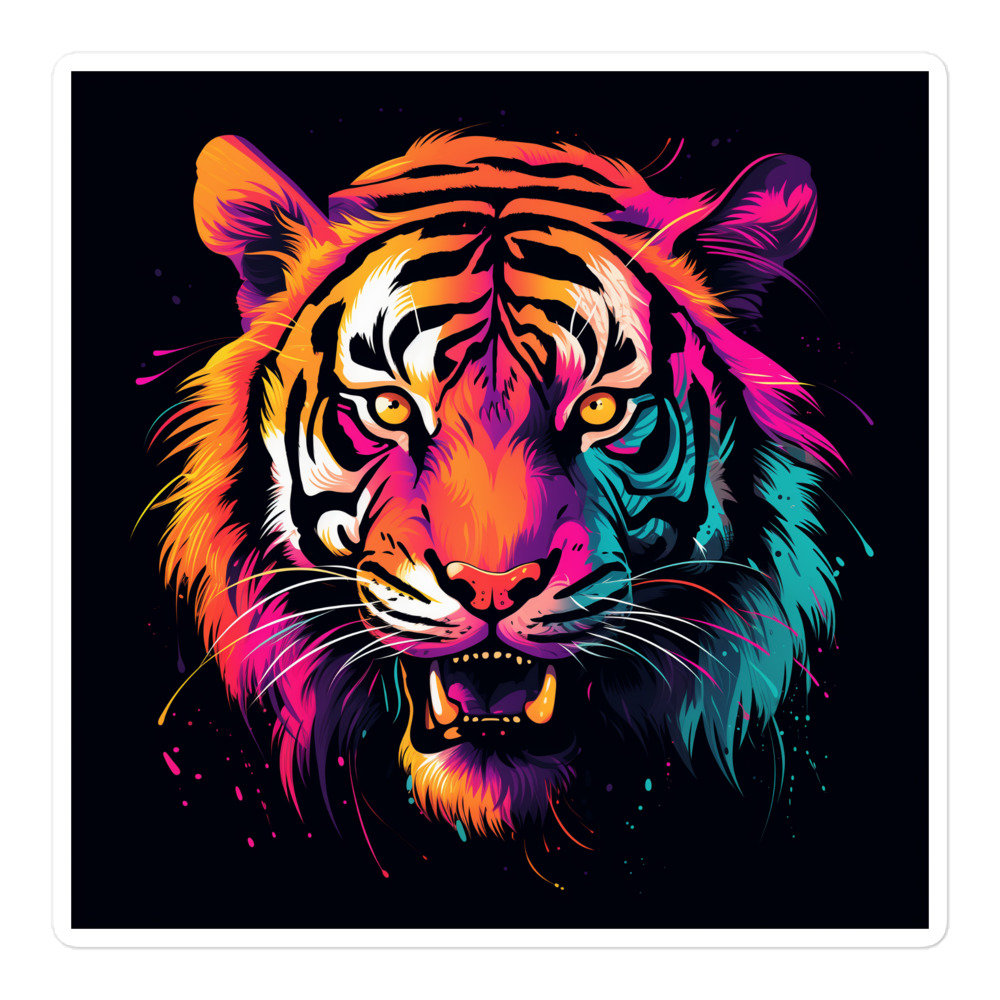 Neon Roar: Retro Tiger Sticker, 80s 90s Aesthetic, Retro Vibes ...