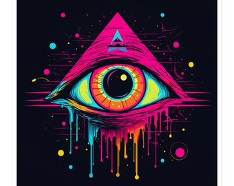 Neon Evil Eye, RAD Vinyl Sticker, jaren '80 jaren '90 Esthetisch, Retro Vibes, Synthwave, Vaporwave, Outrun, Retrowave, Journal Decal, Waterfles Decal