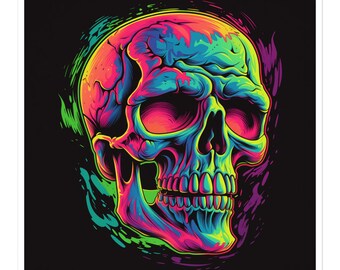Retro Spectre: Gloeiende Neon Skull Sticker, Rad 80s 90s, Radicaal, Elektrisch, Synthwave, Retrowave, Nostalgie, Kwaad, Journal Water Bottle Decal
