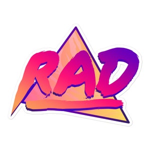 Rad Triangle Kiss-Cut Vinyl Sticker, 80s, 90s, Retro Logo, Neon, Vaporwave, Retrowave, Synthwave, Radical, Trendy Journal Water Bottle Decal
