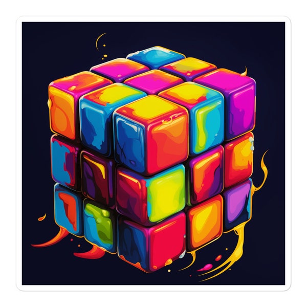 Neon Cube Craze Sticker, Electric Rubik's Rewind Rad 80s, 90s, Nostalgia, Retro Vibes, Radical Synthwave Vibrant Journal Water Bottle Decal