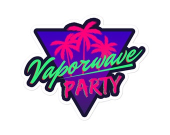Vaporwave Party Kiss-Cut Vinyl Sticker, 80s, 90s, Retro Logo, Neon, Vaporwave, Retrowave, Synthwave, Trendy, Journal, Water Bottle Decal