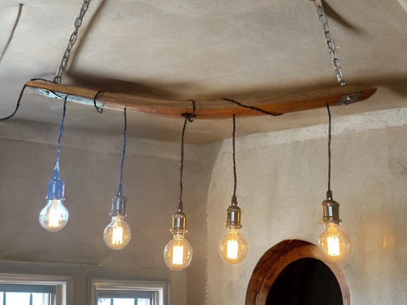 Picture of Rustic Ceiling Light Fixture Handmade From Oak Whiskey/wine Barrel ...