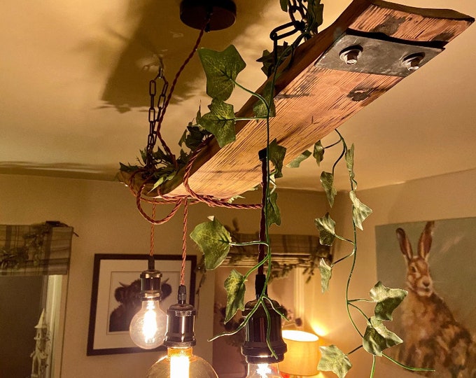 Rustic ceiling light handmade from Scottish oak whiskey/wine barrels 3 or 5 pendant lights with vintage cable complete with metal ring ends