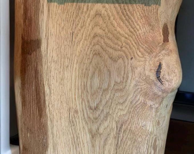 Rustic handmade oak chopping/charcutrie board with brushed chrome handles live edge, made from reclaimed wood, kitchen/cheese boards