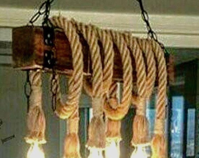 Stunning Rustic solid reclaimed wooden beam ceiling light compete with rope pendants with option for cages hung from metal brackets