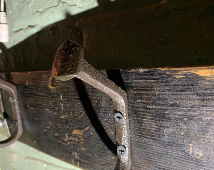 Rustic reclaimed Coat hook, coat rack wall mounted repurposed oak whiskey barrel stave with large Nail hooks and  metal ends