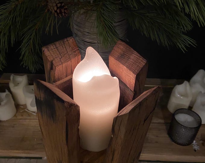 Handmade Rustic reclaimed oak barrel candle holder, sconce, from whiskey/wine staves, oiled and restored for vintage look