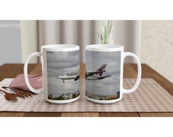 Mugs Qatar Airways - Mugs Airbus A380 - Mugs personnalisés 11 oz, 15 oz - Cadeaux aviation pour lui