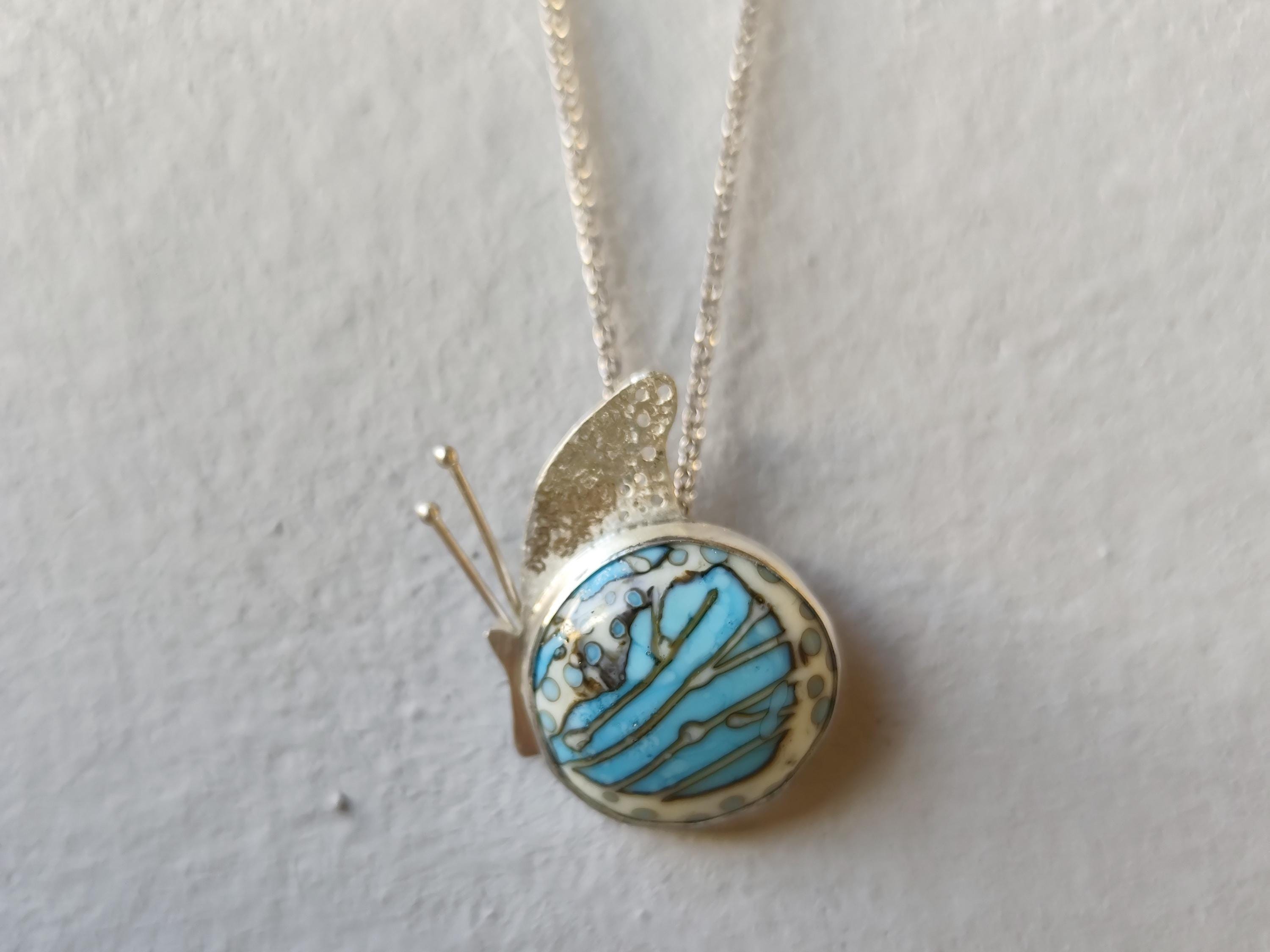 Collana Con Farfalla Blu, Catena In Argento, 24" - Italia - Foto 11