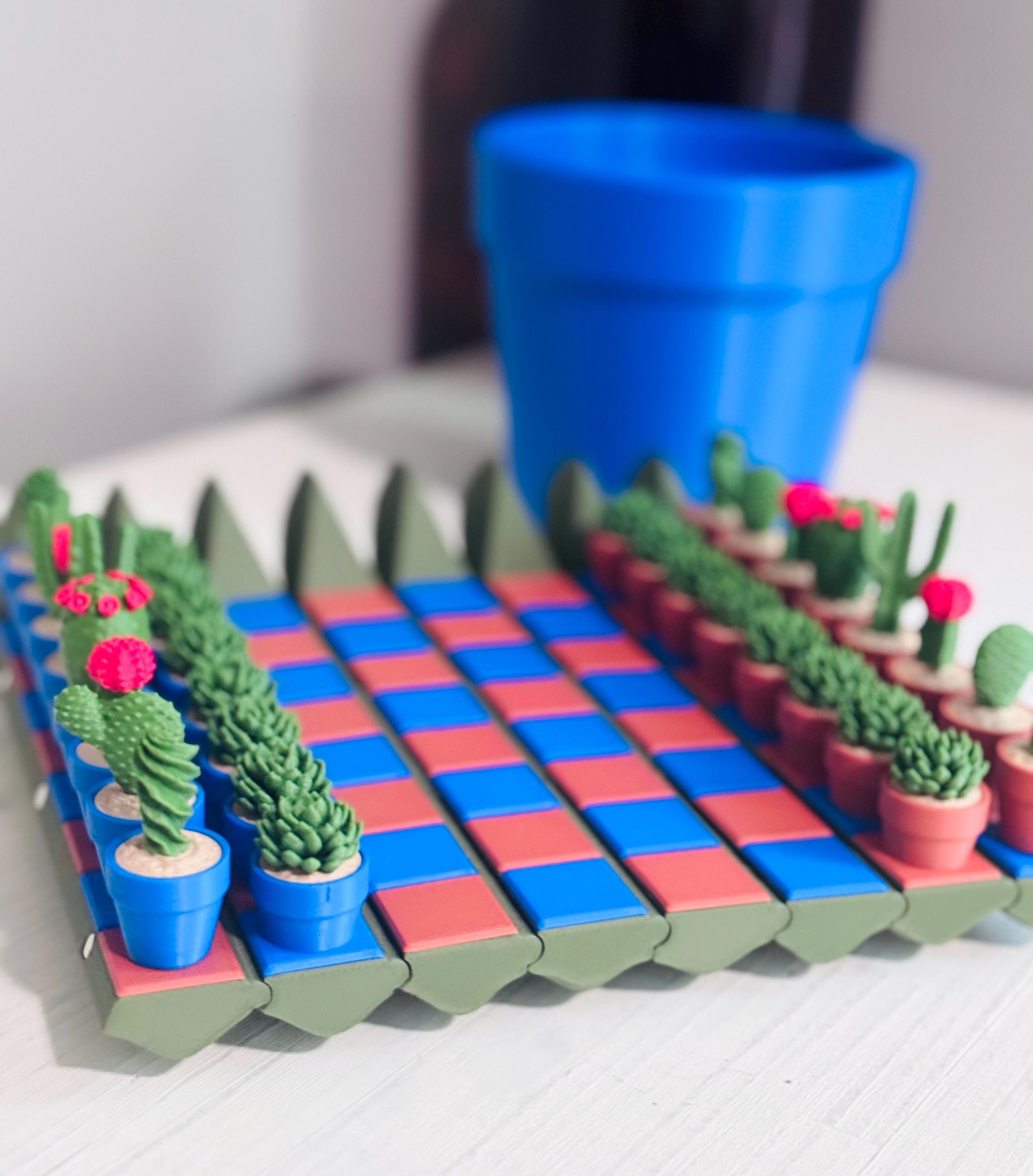 Jeu D'échecs Voyage En Forme De Cactus - 32 Pièces Imprimées 3D, Plateau Enroulable, Avec Pot De Rangement